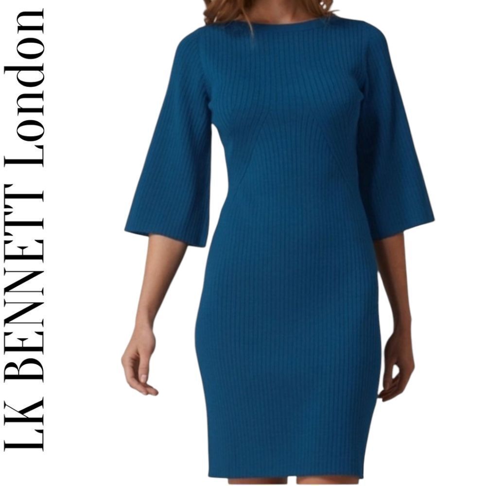 Lk Bennett London Capsule Wardrobe Blue Rib knit Tonya Dress S